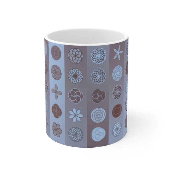 Gray Rosette Striped Mug 11oz